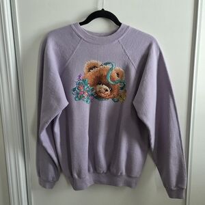 Vintage Hanes HerWay Cross-stitch Bear Crewneck Sweater In Pastel Purple